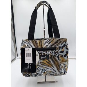 Nicole Miller New York Insulated Lunch Tote Animal Print Yellow Silver